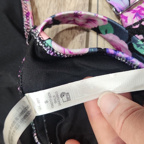 Victoria Secret Swim Bikini Top Small‎ Floral Pink Purple Black Rhinestone Bling - Picture 8 of 9